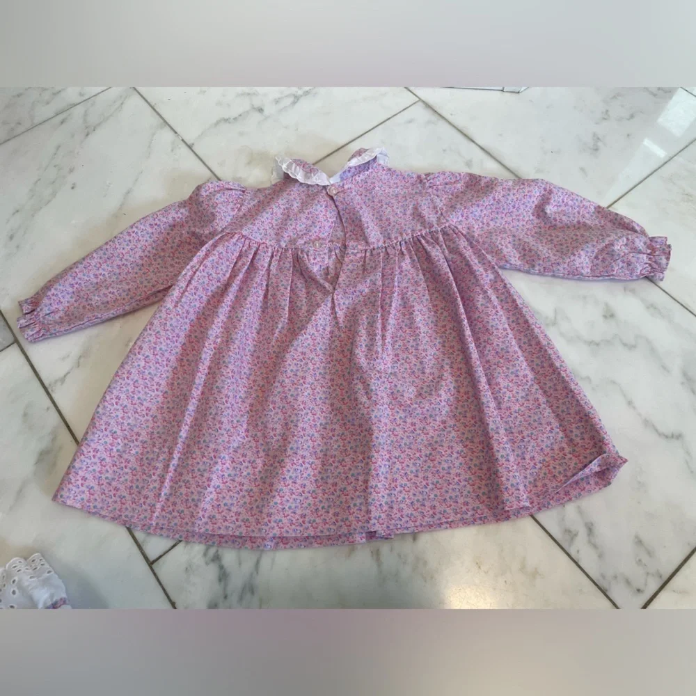 Vintage 2-piece floral pink and white apron girls dress size 4 toddler EUC